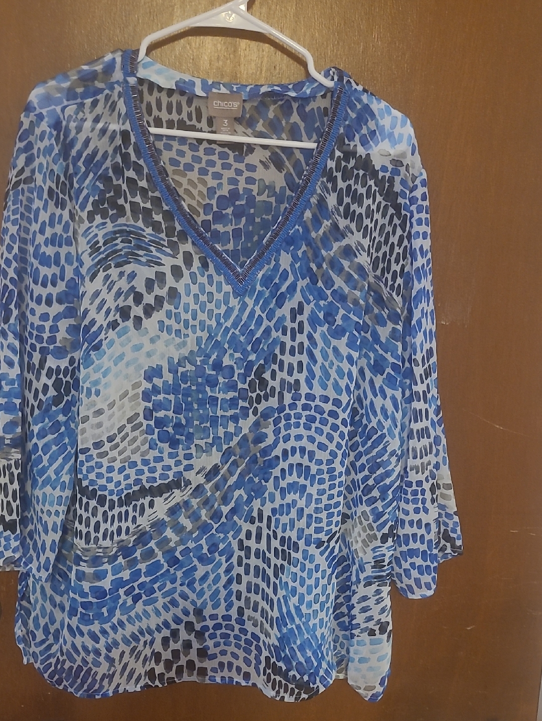 Chico's Blue Multi V-Neck Patterned Tunic